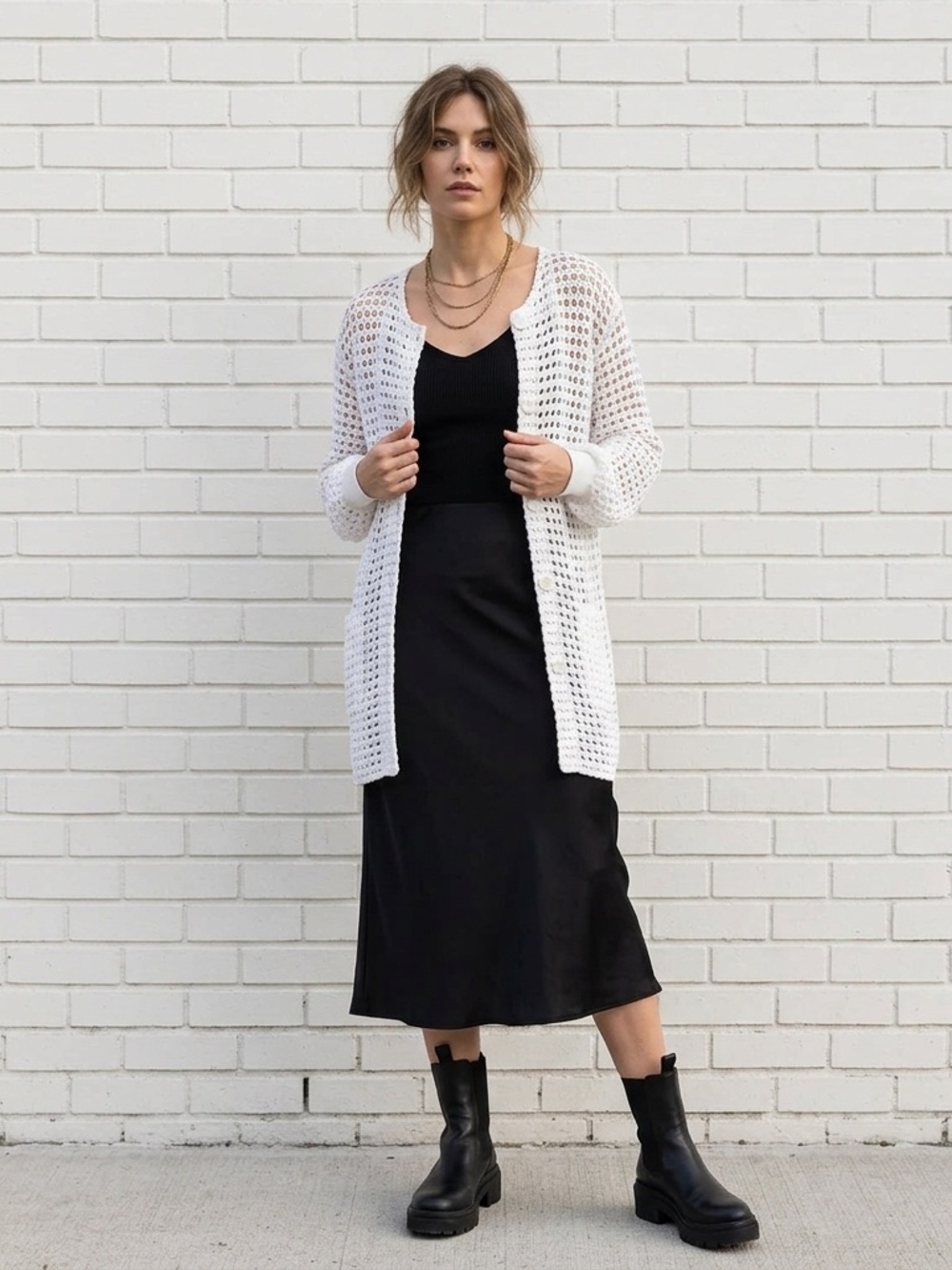 Whimsigoth Open Knit Mesh Cardigan Vintage 90s Crochet Longline Duster
